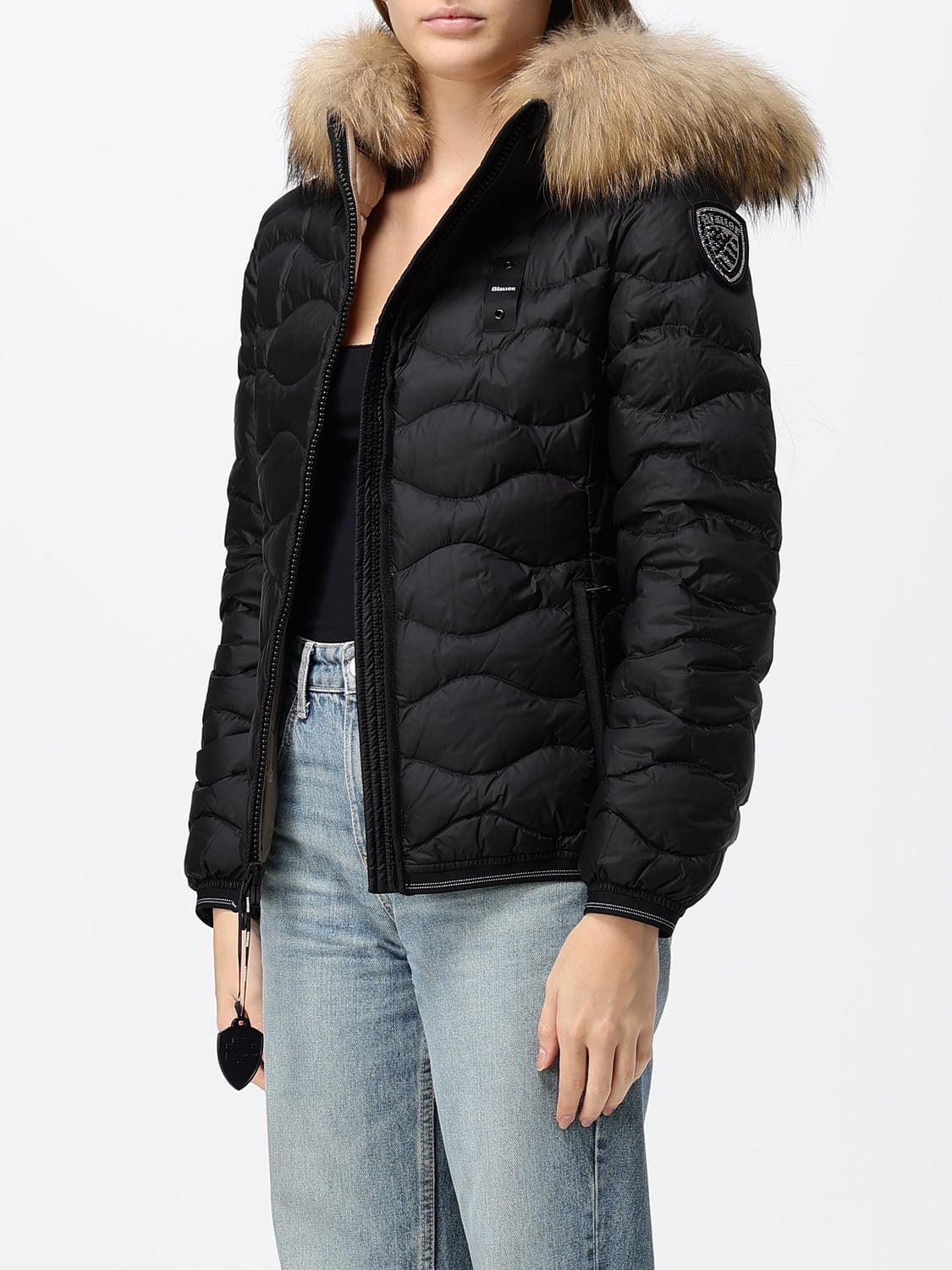 BLAUER GIACCA: Piumino corto Camelia Blauer slim fit con cappuccio in shearling, Nero - Img 3
