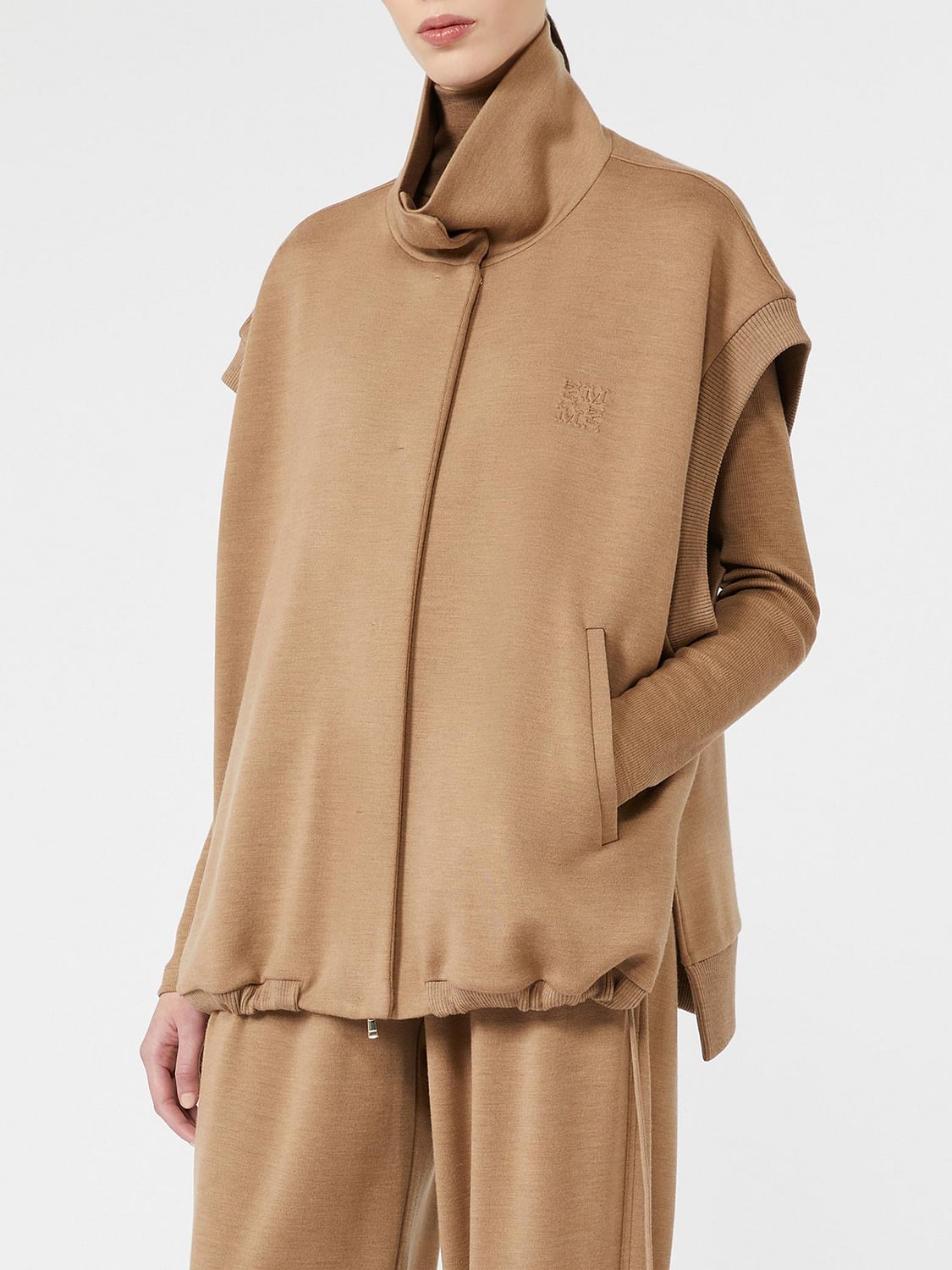 MAX MARA GIACCA: Mantella corta Max Mara in lana con maniche corte e collo a imbuto, Cammello - Img 1