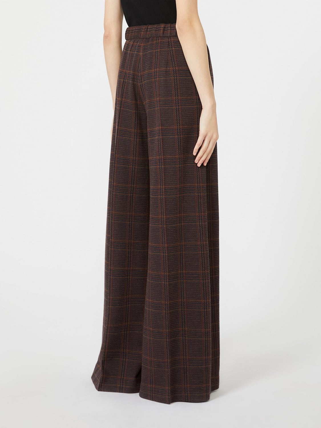 MAX MARA HOSE: High-Waist Palazzohose Max Mara mit Prince-of-Wales-Muster aus Wolle und Baumwolle, Braun - Img 2