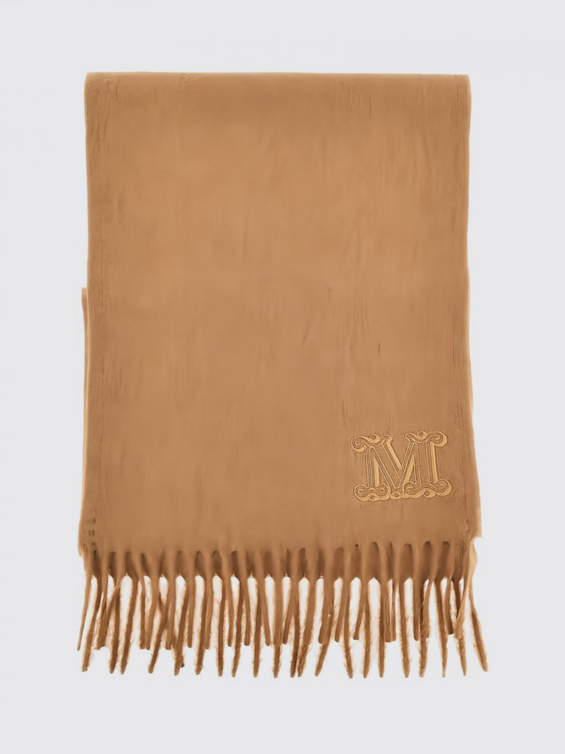 MAX MARA SCHAL: Zweifarbiger Schal aus reiner Wolle von Max Mara mit gesticktem Monogramm und Fransen, Camel - Img 1