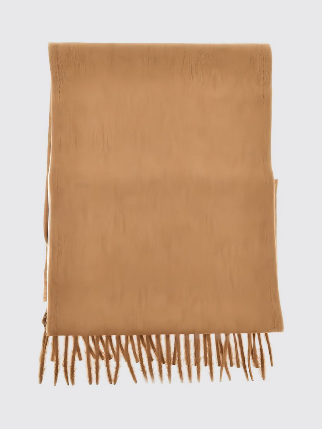 MAX MARA SCHAL: Zweifarbiger Schal aus reiner Wolle von Max Mara mit gesticktem Monogramm und Fransen, Camel - Img 2
