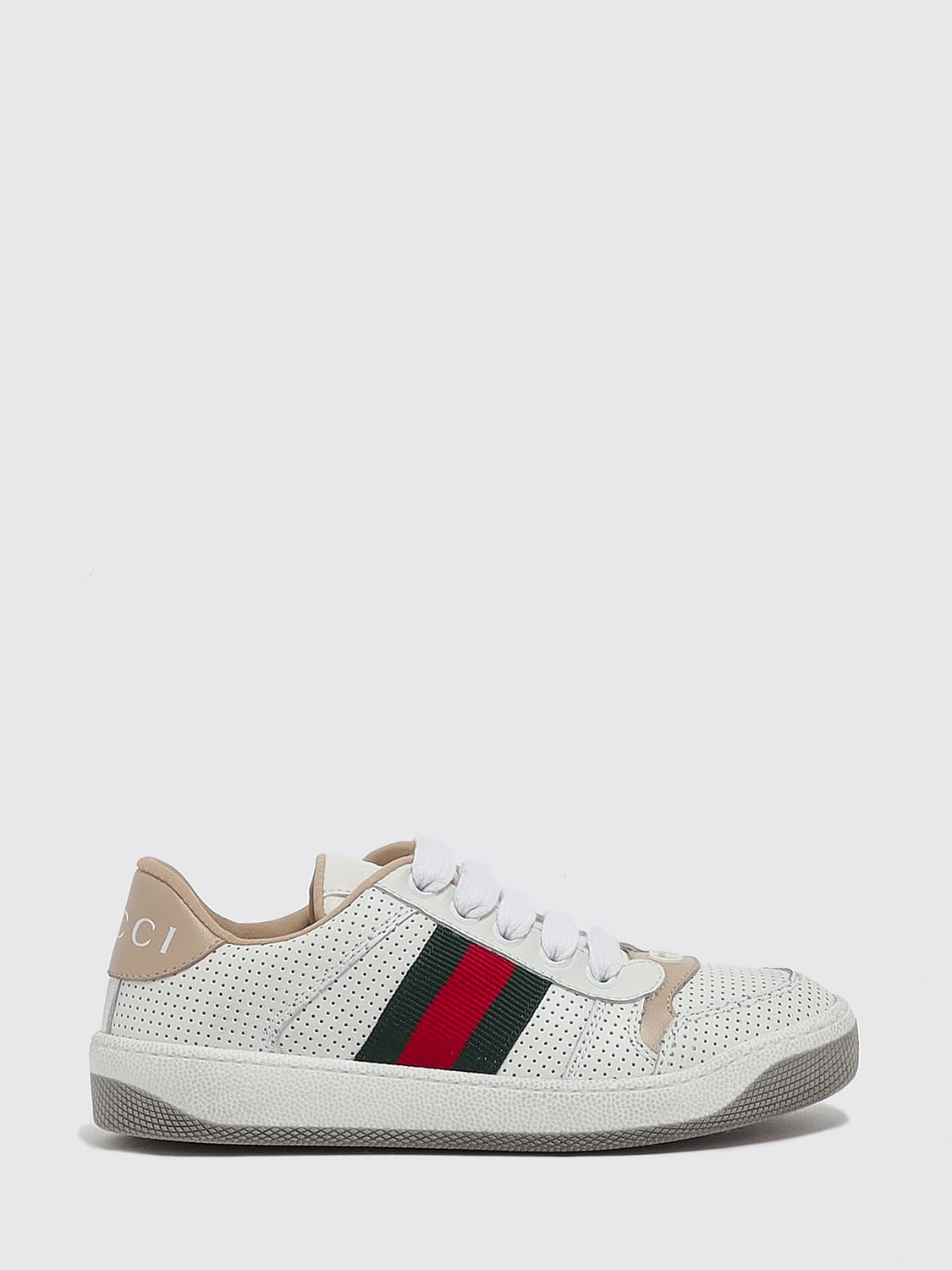 GUCCI SNEAKERS: Gucci Leder-Sneaker für Jungen mit GG-Monogramm und Web-Streifen, Weiss 1 - Img 1