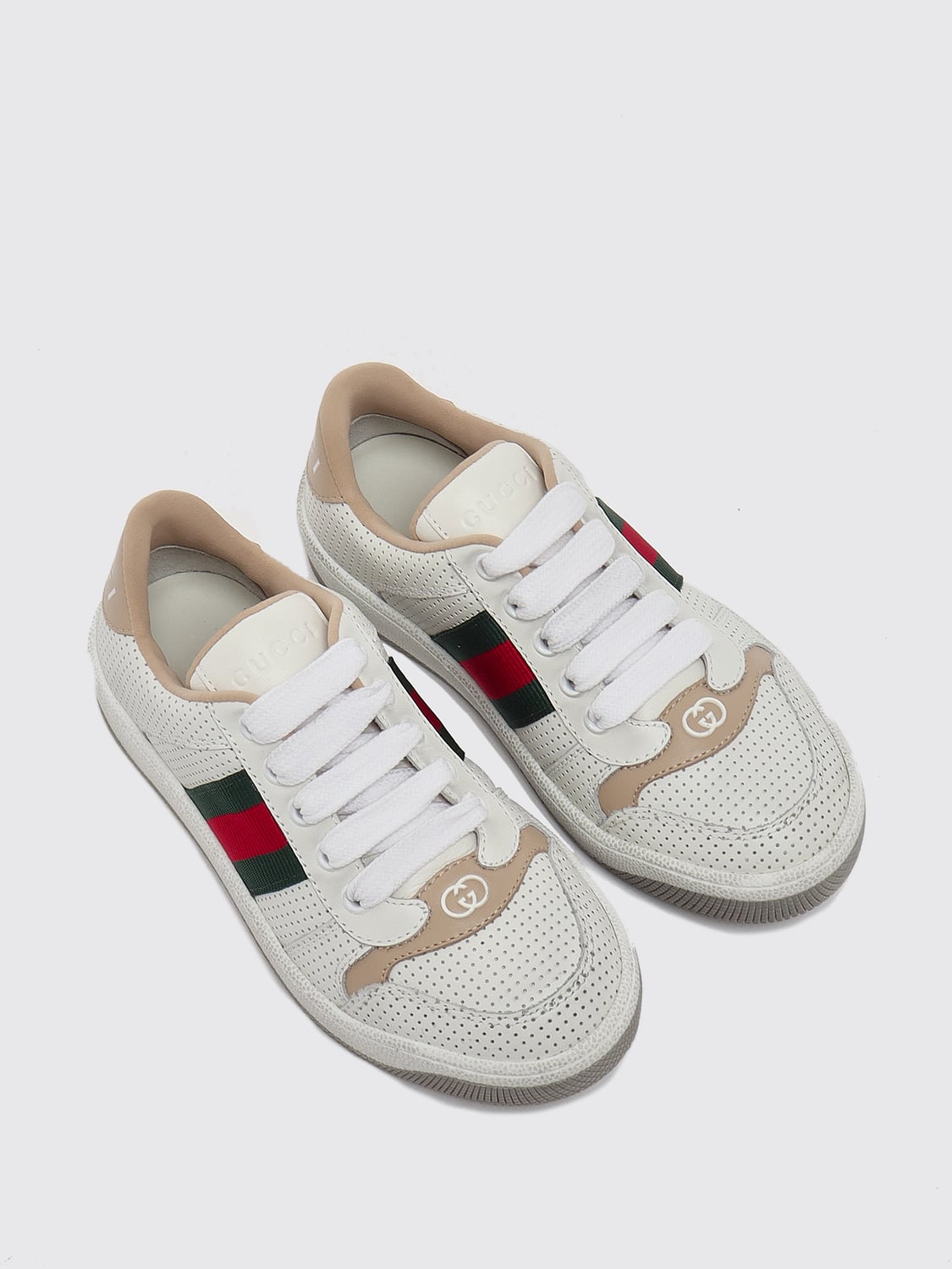GUCCI SNEAKERS: Gucci Leder-Sneaker für Jungen mit GG-Monogramm und Web-Streifen, Weiss 1 - Img 2