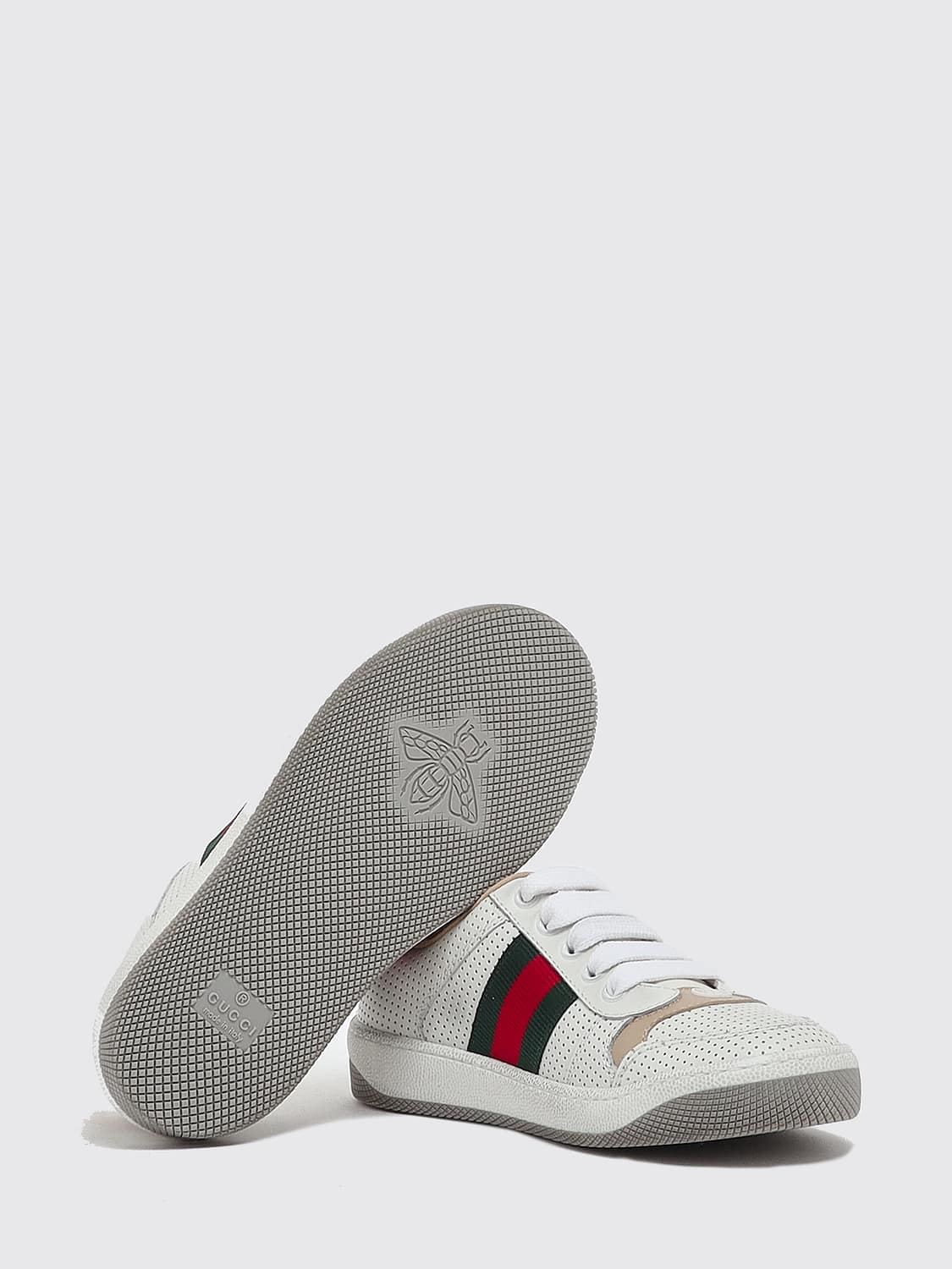 GUCCI SNEAKERS: Gucci Leder-Sneaker für Jungen mit GG-Monogramm und Web-Streifen, Weiss 1 - Img 4