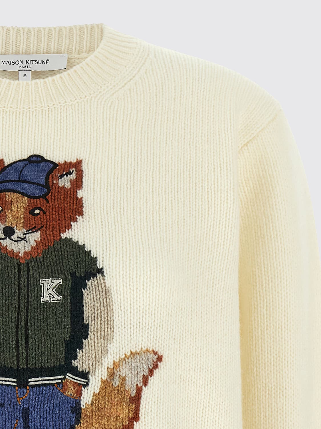 MAISON KITSUNÉ PULLOVER: Maison Kitsuné Wollpullover mit Rundhals und Chillax Fox-Logopatch, Weiß - Img 4