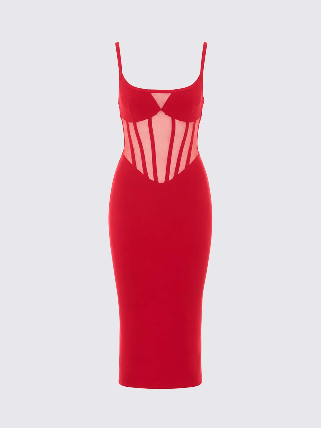 ELISABETTA FRANCHI ABITO: Abito bustier midi Elisabetta Franchi in crêpe con scollo quadrato, Rosso - Img 2