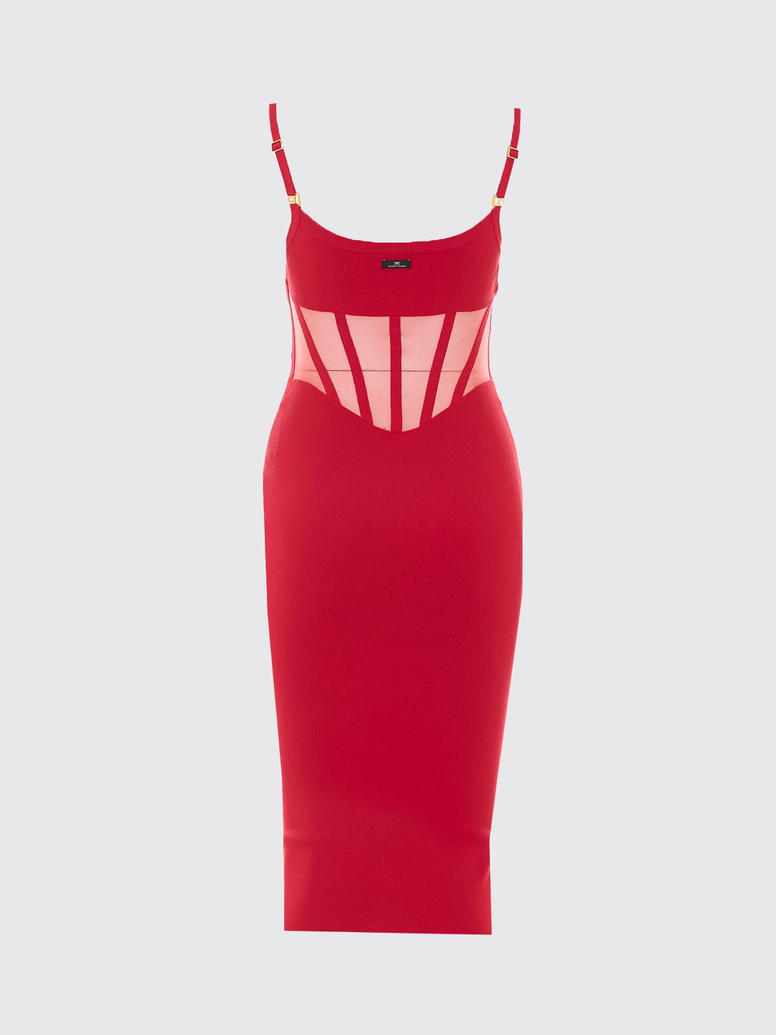 ELISABETTA FRANCHI ABITO: Abito bustier midi Elisabetta Franchi in crêpe con scollo quadrato, Rosso - Img 3