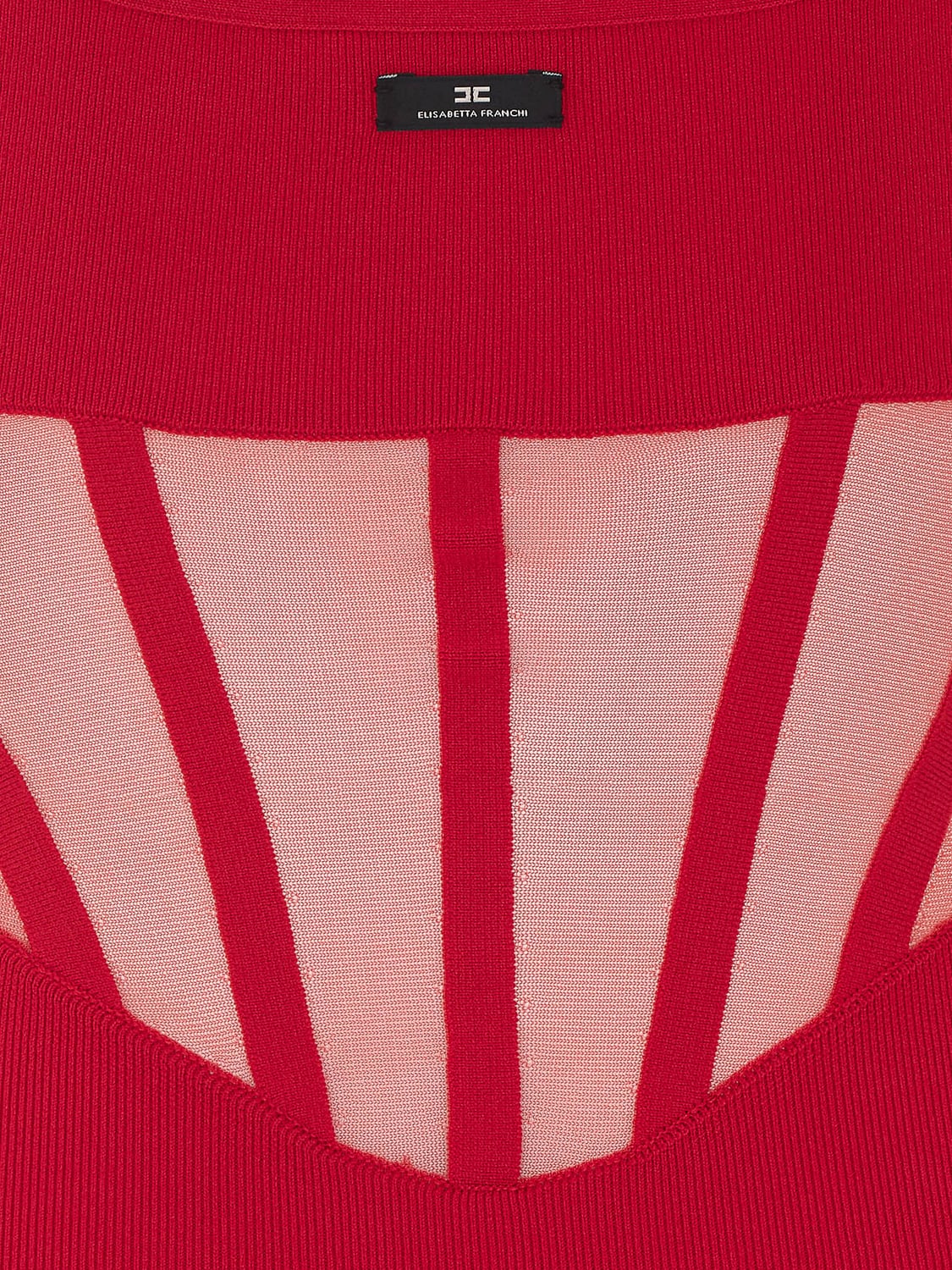 ELISABETTA FRANCHI ABITO: Abito bustier midi Elisabetta Franchi in crêpe con scollo quadrato, Rosso - Img 4