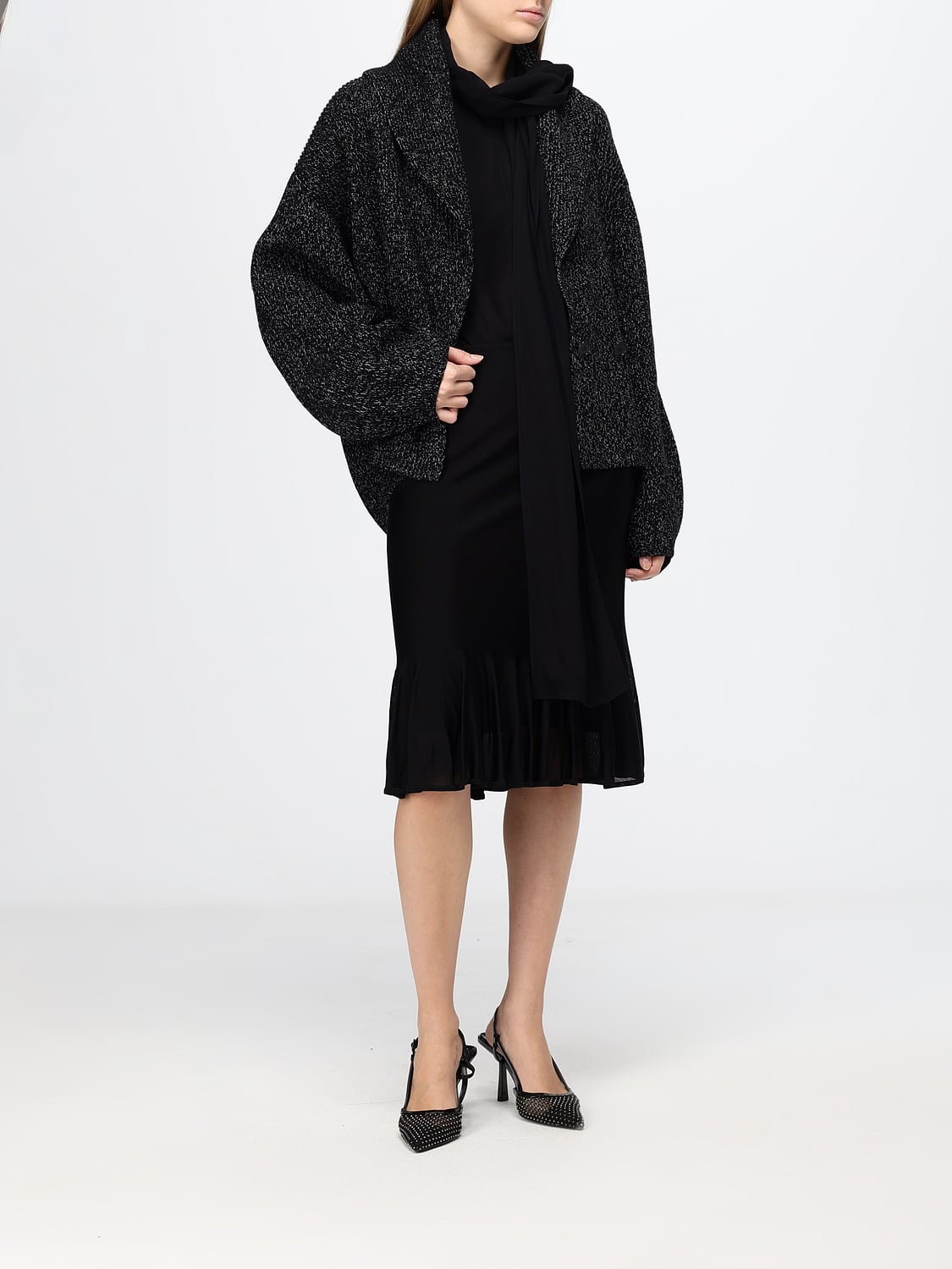 TOTEME PULLOVER: Zweireihiger Cardigan Toteme aus Wolle und Baumwolle mit Schalkragen und Ballonärmeln, Schwarz - Img 2