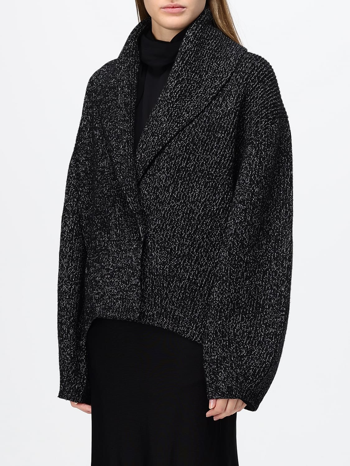 TOTEME PULLOVER: Zweireihiger Cardigan Toteme aus Wolle und Baumwolle mit Schalkragen und Ballonärmeln, Schwarz - Img 4