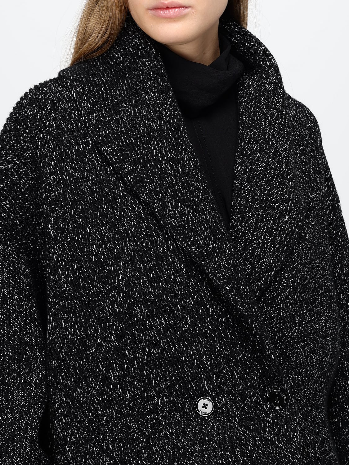TOTEME PULLOVER: Zweireihiger Cardigan Toteme aus Wolle und Baumwolle mit Schalkragen und Ballonärmeln, Schwarz - Img 5