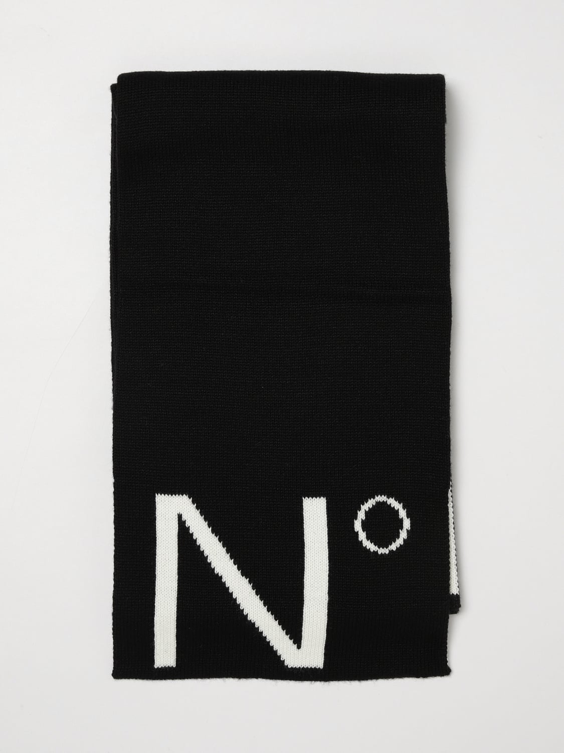 N° 21 ÉCHARPE: Écharpe N° 21 pour garçon en laine avec logo contrastant, Noir - Img 1