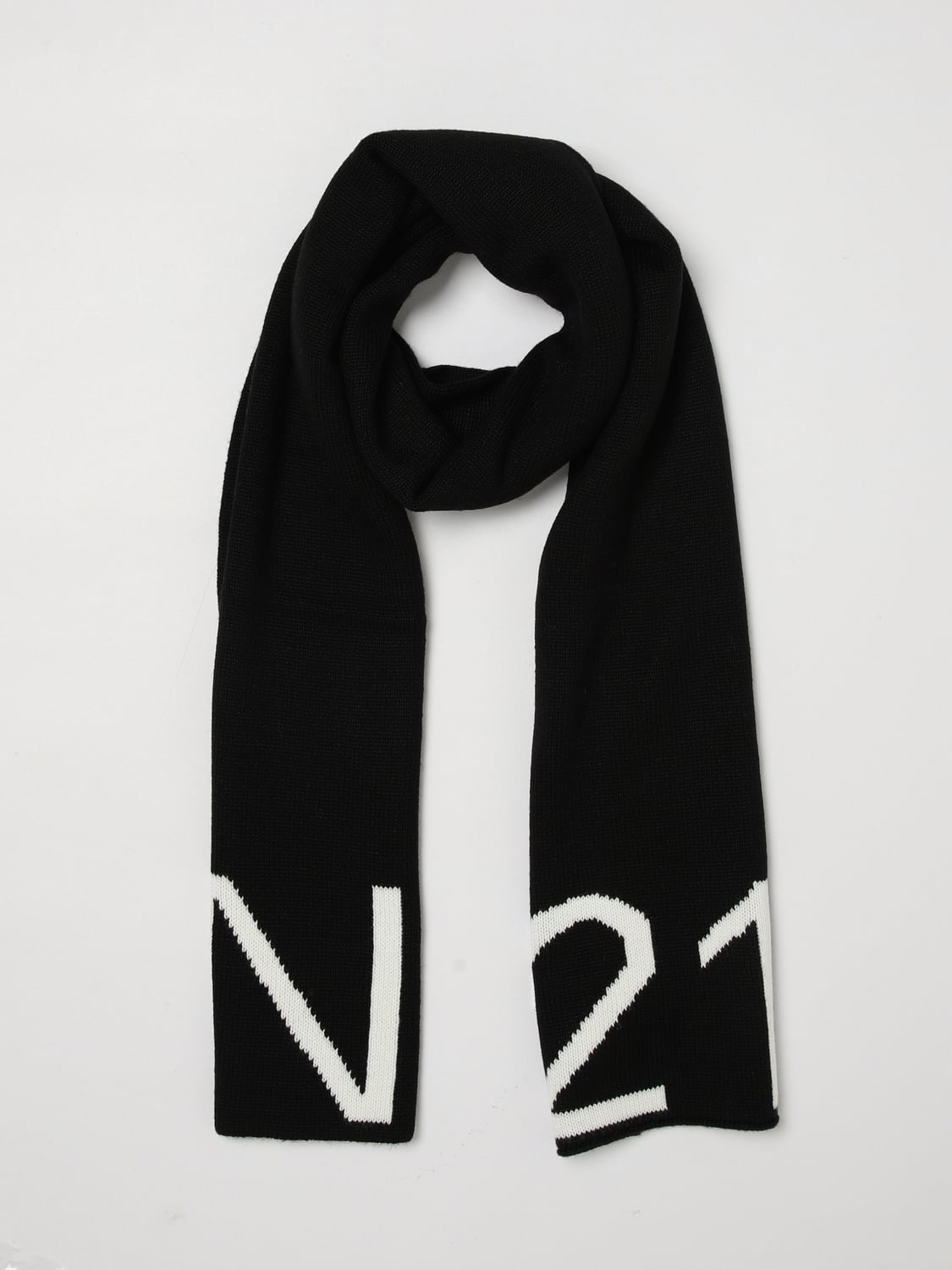 N° 21 ÉCHARPE: Écharpe N° 21 pour garçon en laine avec logo contrastant, Noir - Img 2