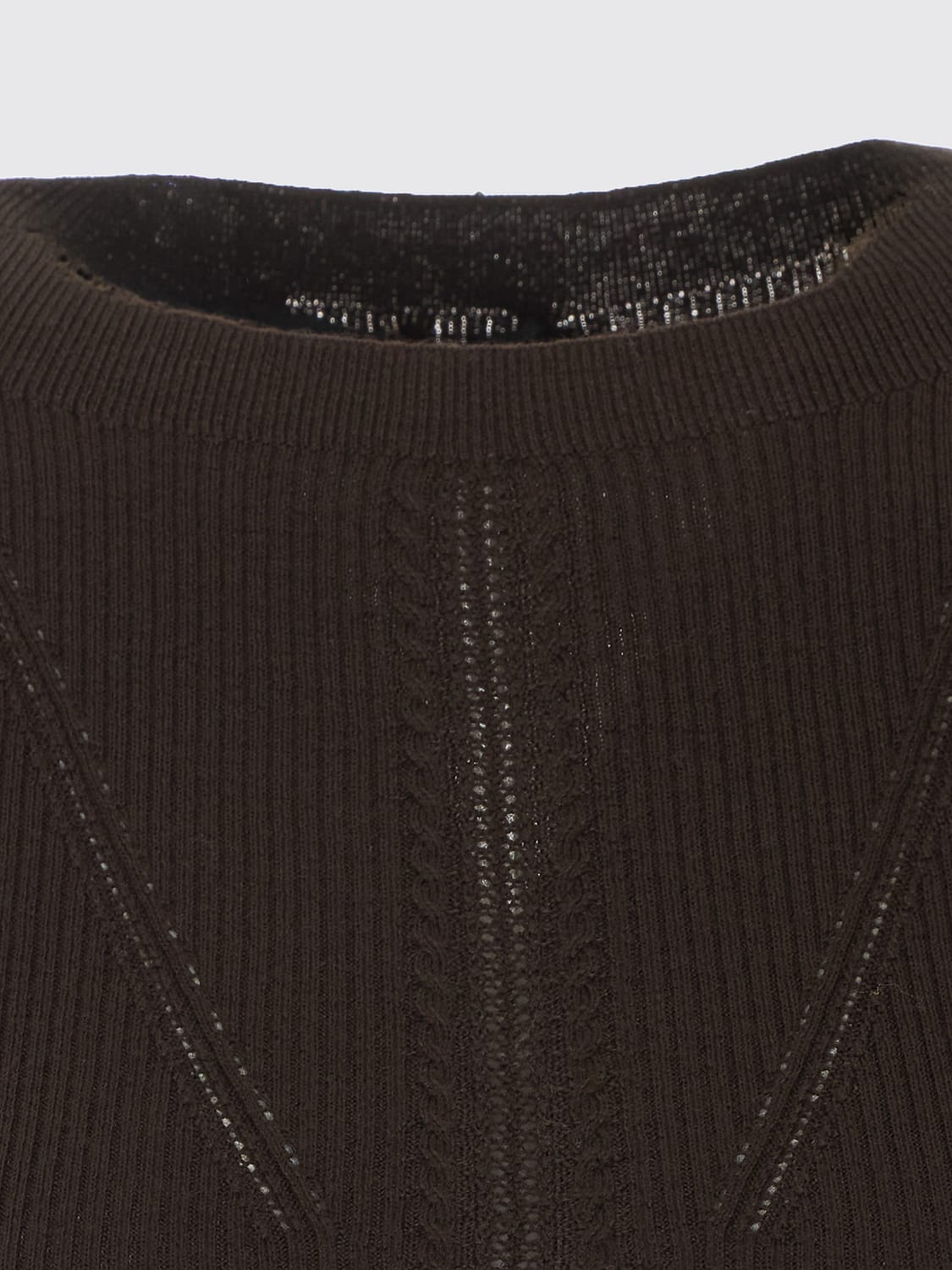 LIU JO PULL: Pull Liu Jo coupe slim à col rond en laine avec volants et broderies, Marron - Img 4