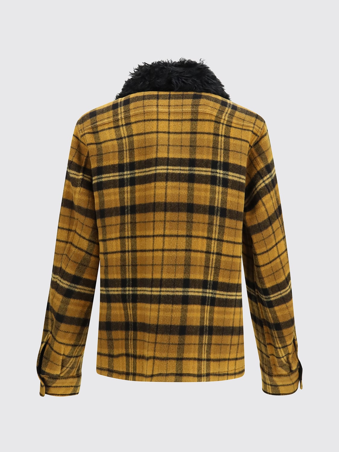 FENDI JACKET: Tartan Wool Shirt Jacket Fendi with Fur Collar and Button Closure, Yellow - Img 3