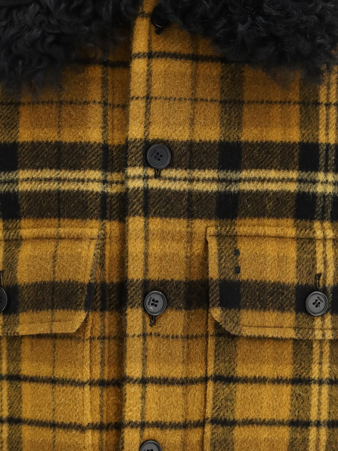 FENDI JACKET: Tartan Wool Shirt Jacket Fendi with Fur Collar and Button Closure, Yellow - Img 4