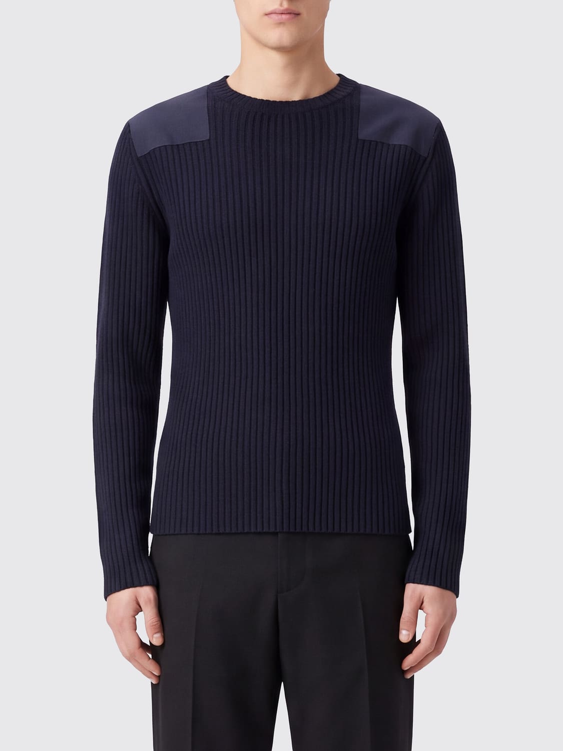 FENDI PULLOVER: Langärmeliger Slim Fit Pullover Fendi mit Rundhalsausschnitt aus feiner Baumwolle, Navy - Img 1