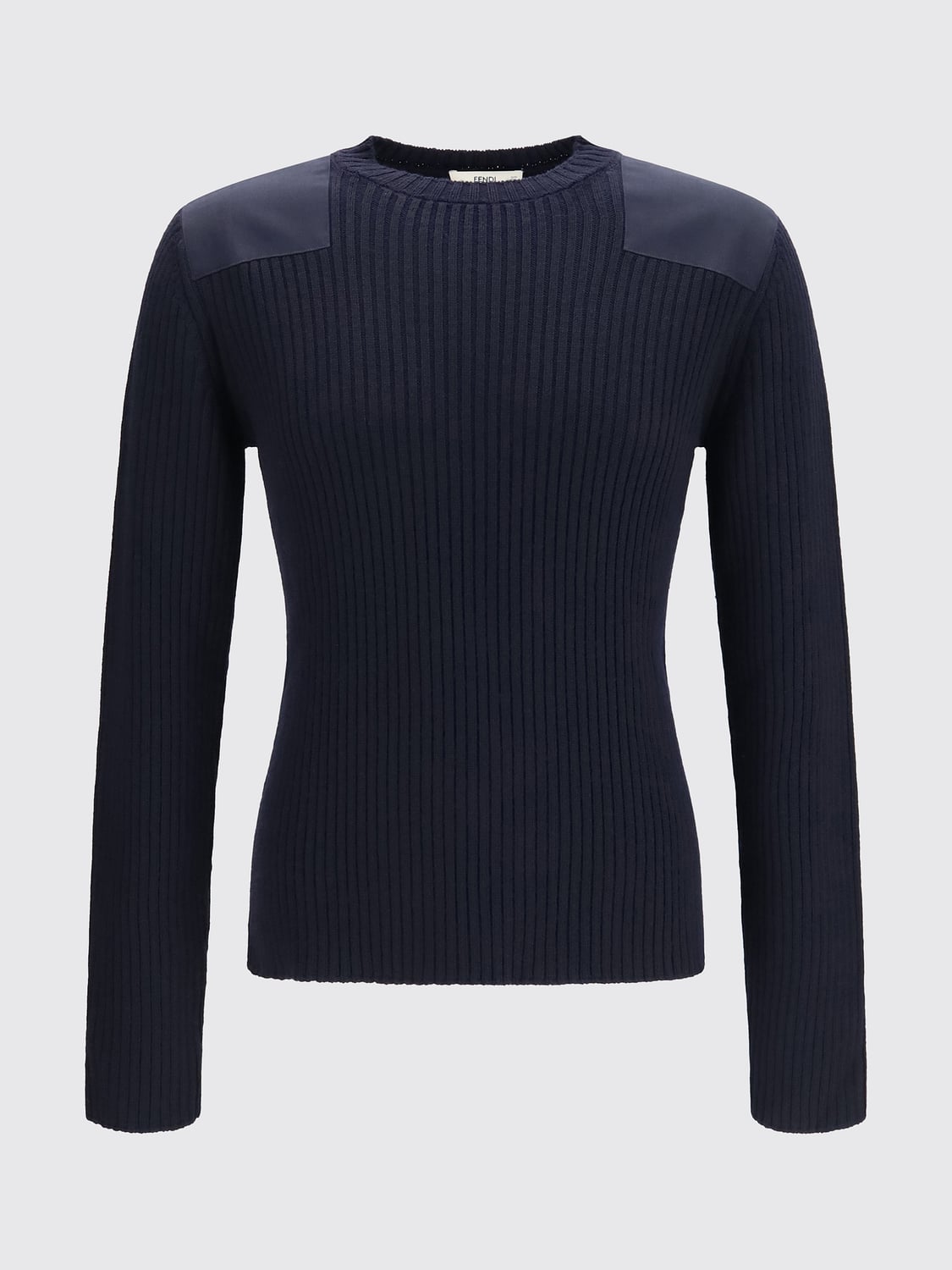 FENDI PULLOVER: Langärmeliger Slim Fit Pullover Fendi mit Rundhalsausschnitt aus feiner Baumwolle, Navy - Img 2