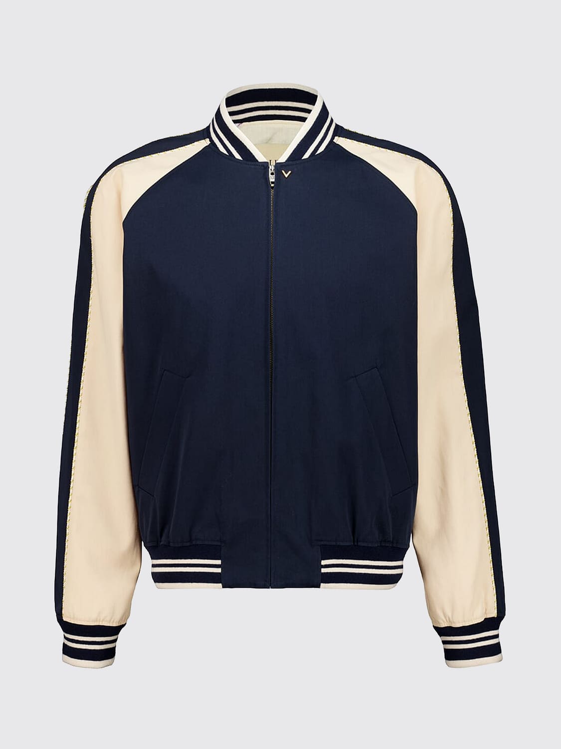 VALENTINO GARAVANI JACKET: Valentino Garavani Cotton Bomber Jacket with Abstract Pattern and College Collar, Navy - Img 2