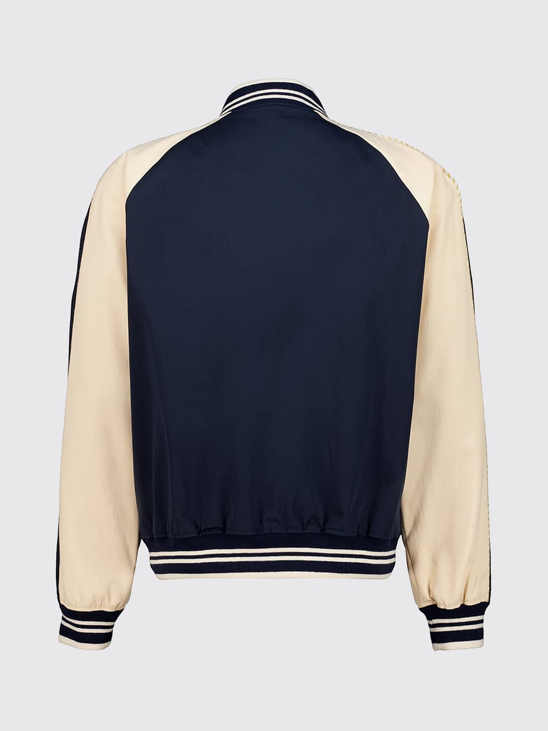 VALENTINO GARAVANI JACKET: Valentino Garavani Cotton Bomber Jacket with Abstract Pattern and College Collar, Navy - Img 3