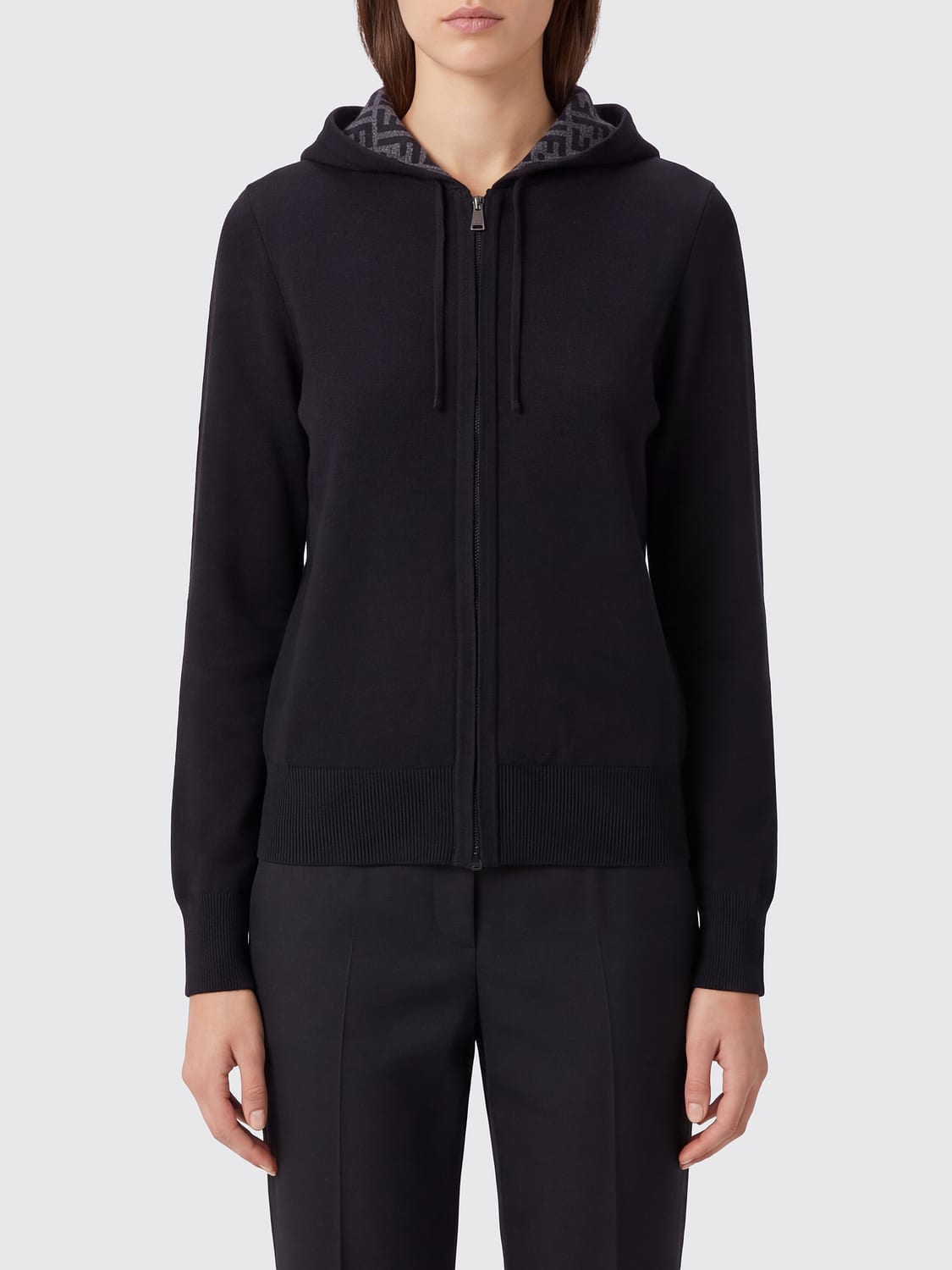 FENDI SWEATSHIRT: Slim Fit Kaschmir-Hoodie Fendi mit Reißverschluss und FF-Monogramm, Schwarz - Img 1