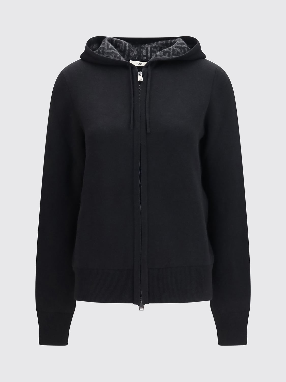 FENDI SWEATSHIRT: Slim Fit Kaschmir-Hoodie Fendi mit Reißverschluss und FF-Monogramm, Schwarz - Img 2