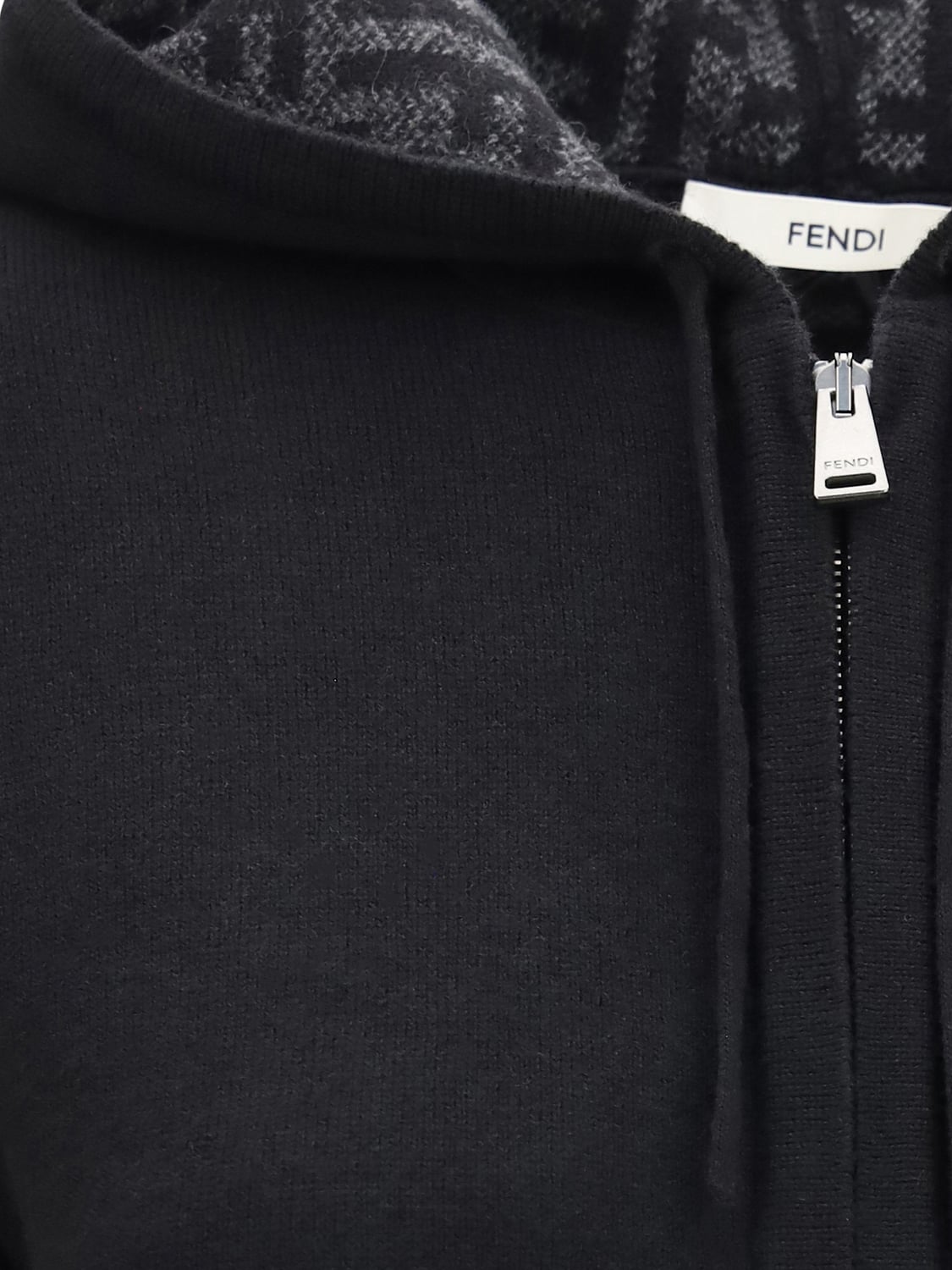 FENDI SWEATSHIRT: Slim Fit Kaschmir-Hoodie Fendi mit Reißverschluss und FF-Monogramm, Schwarz - Img 4