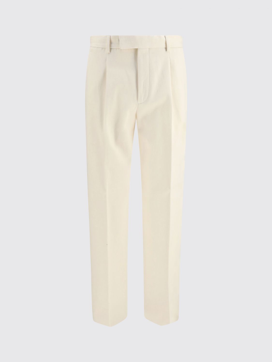 ZEGNA PANTS: Zegna Slim Fit Pleated Cotton and Cashmere Tailored Trousers, Yellow Cream - Img 2