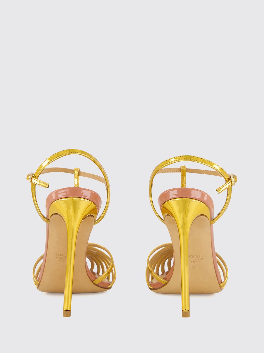 FRANCESCO RUSSO SANDALEN MIT ABSATZ: T-Strap-Sandalen aus laminiertem Leder von Francesco Russo mit hohem Stiletto-Absatz, Gold - Img 3