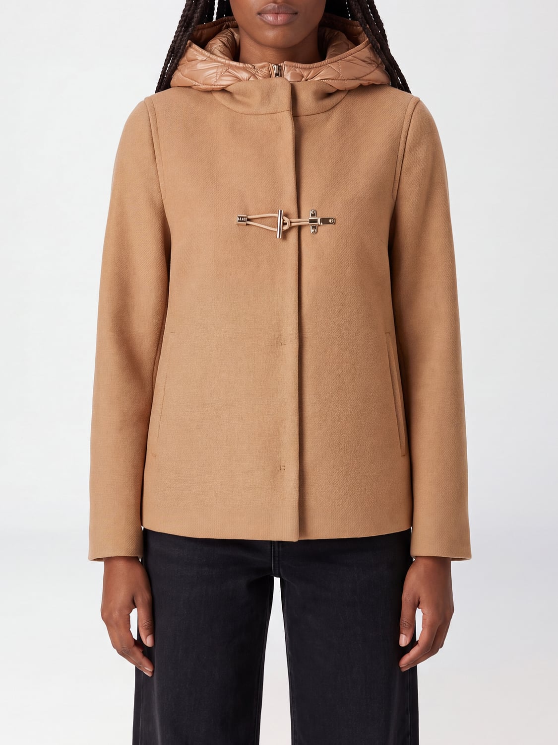 FAY CAPPOTTO: Cappotto corto Fay in misto lana e cashmere con cappuccio e alamari, Corda - Img 1