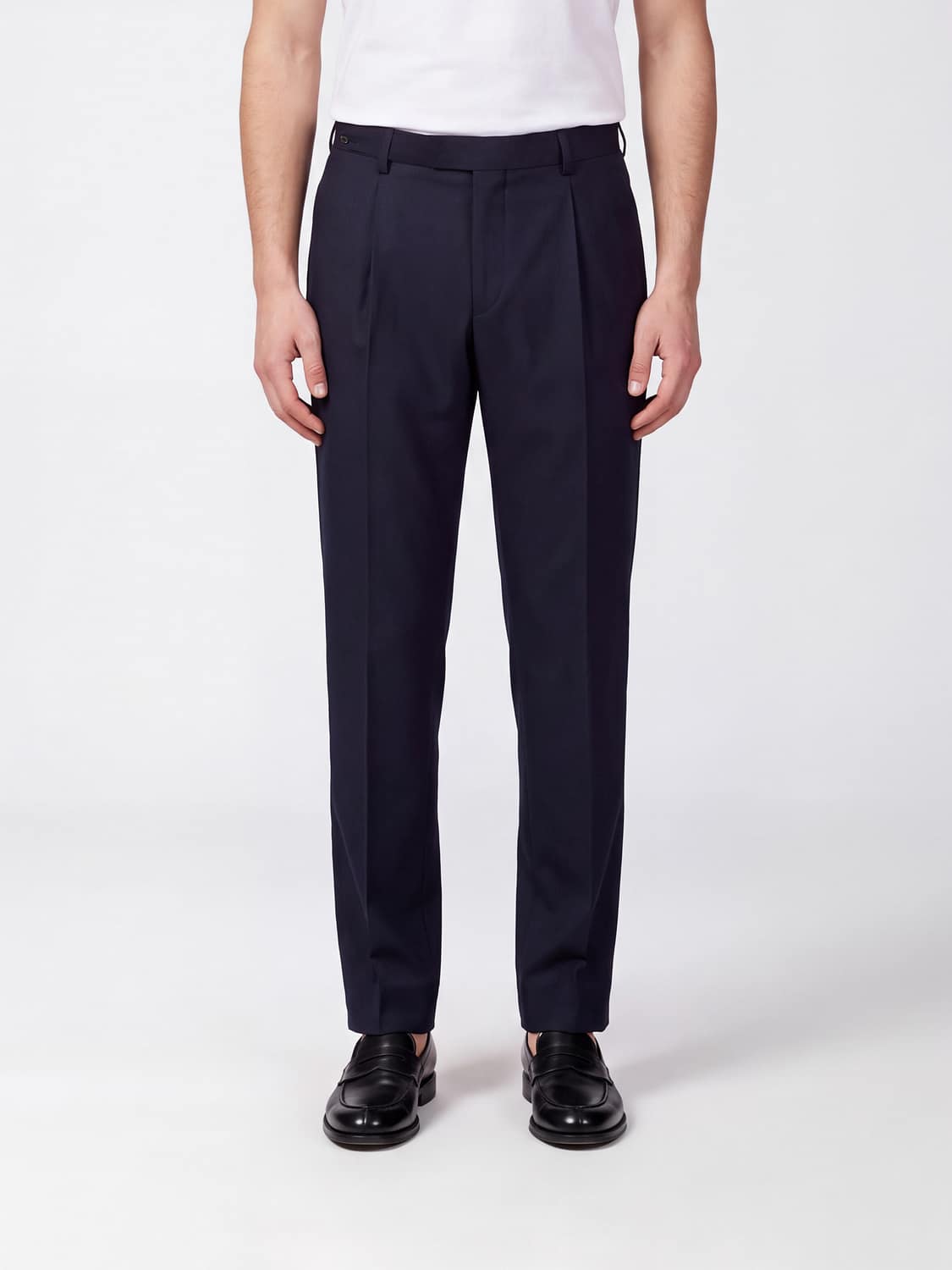 BOGLIOLI PANTS: Boglioli Slim Fit Pleated Tailored Trousers in Virgin Wool Blend, Blue - Img 1