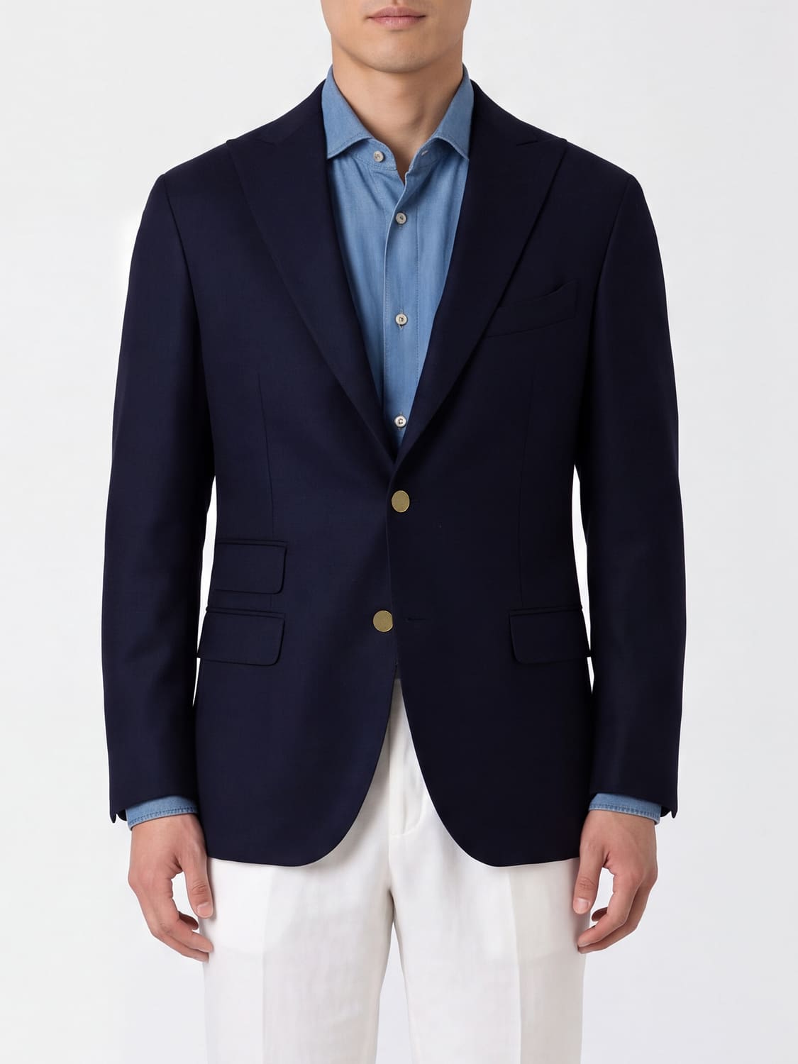 BOGLIOLI JACKE: Einreihiger Zwei-Knopf-Blazer von Boglioli aus 100% Schurwolle mit Pattentaschen, Blau - Img 1