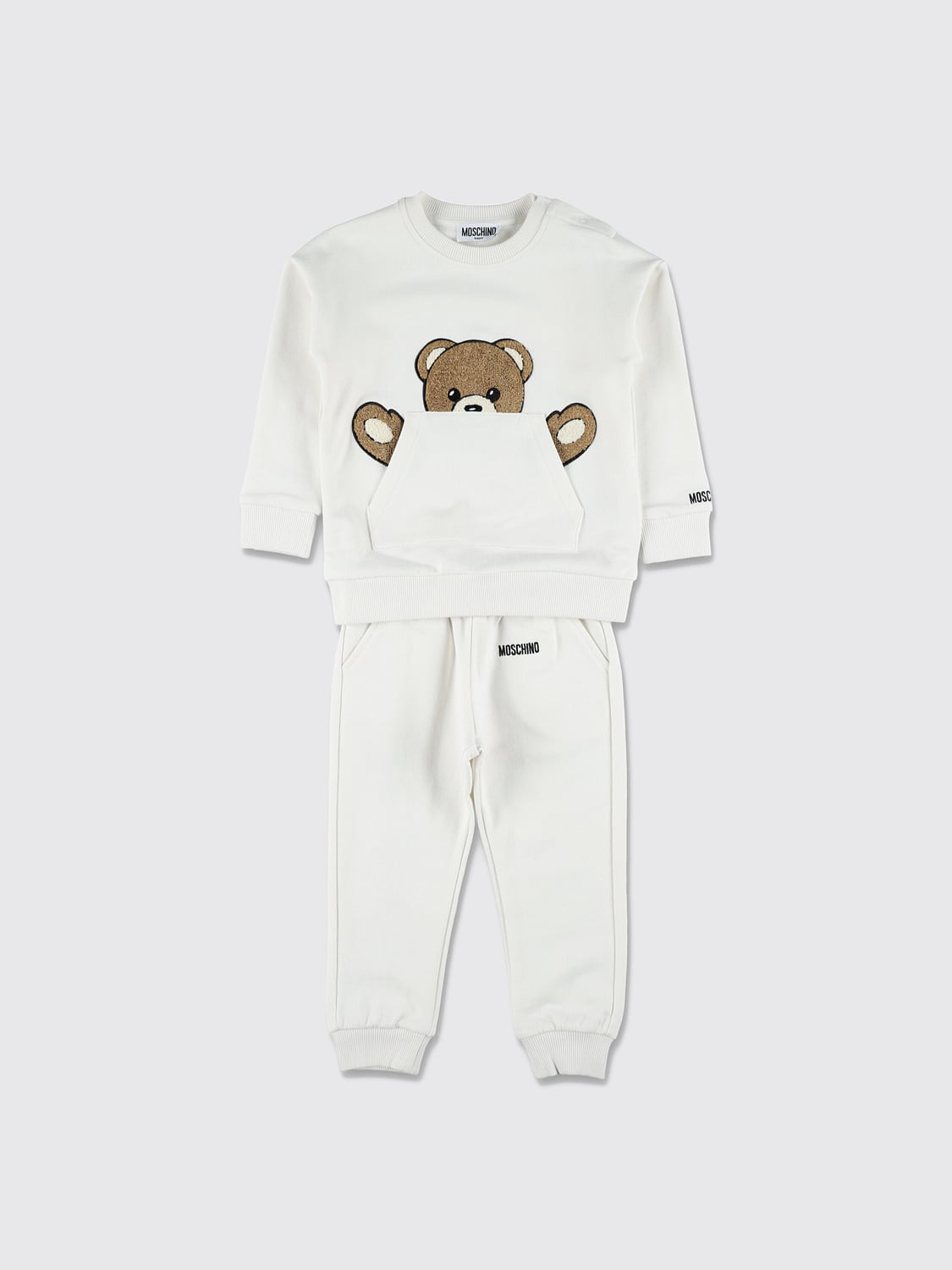 MOSCHINO ENSEMBLE: Ensemble deux pièces Moschino pour garçon en jersey avec imprimé Teddy Bear, Blanc - Img 1