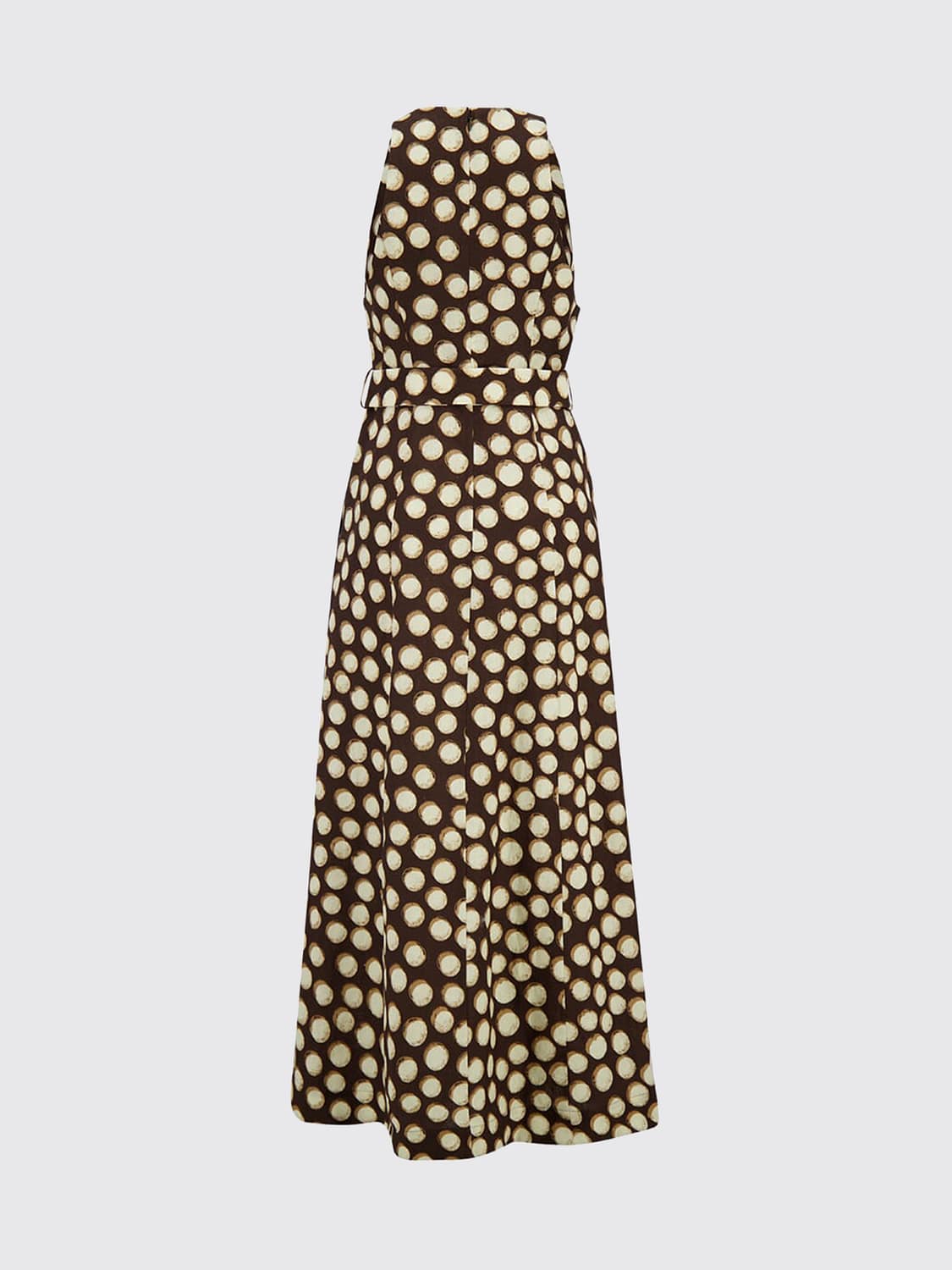 ALEMAIS KLEID: Paula Polka-Dot schulterfreies Leinen-Midikleid Alemais mit verstellbarem Gürtel, Braun - Img 3