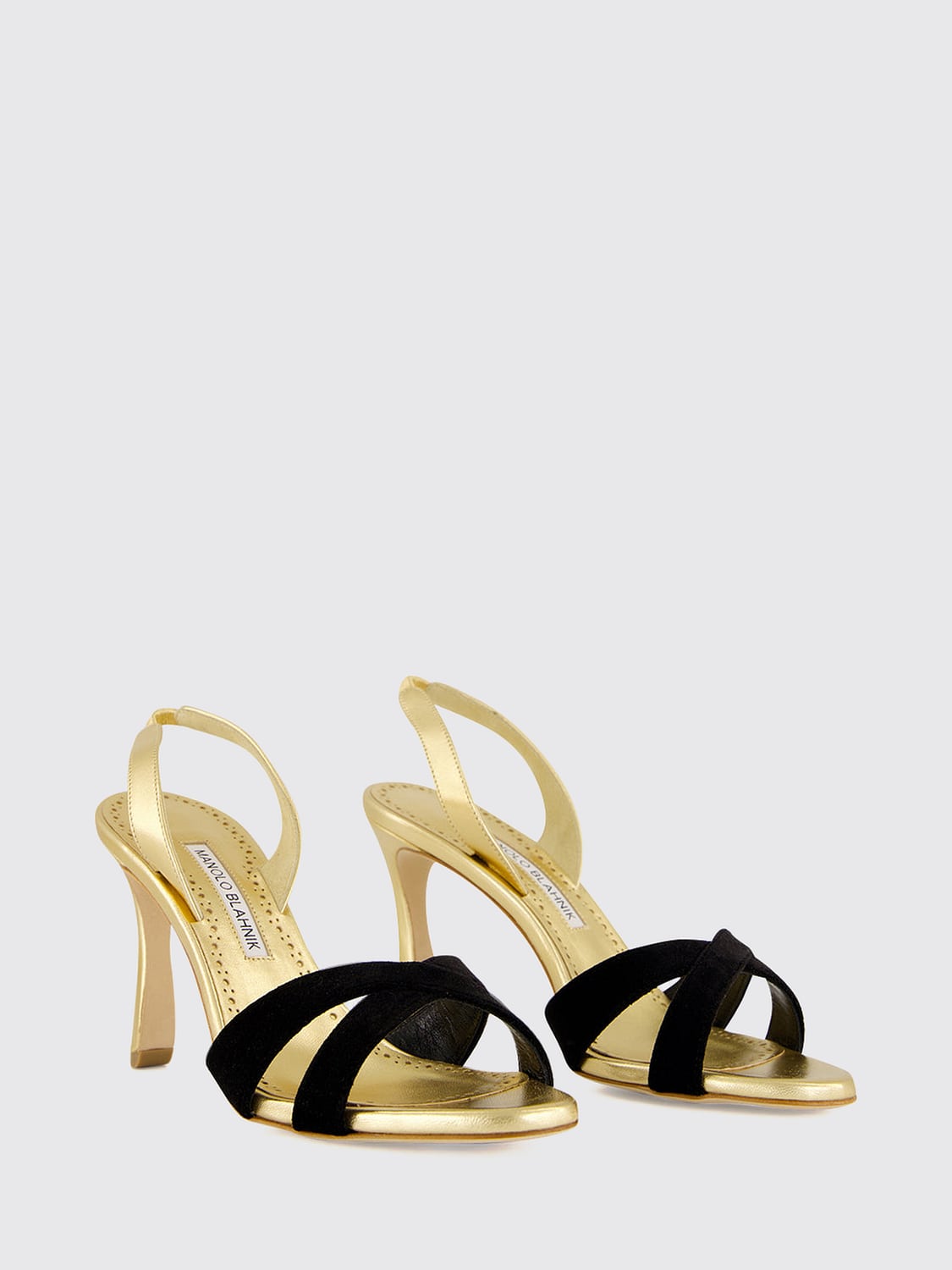 MANOLO BLAHNIK ヒールサンダル: MANOLO BLAHNIK Callydra ラミネートレザー ハイヒール スリングバックサンダル, ゴールド - Img 2