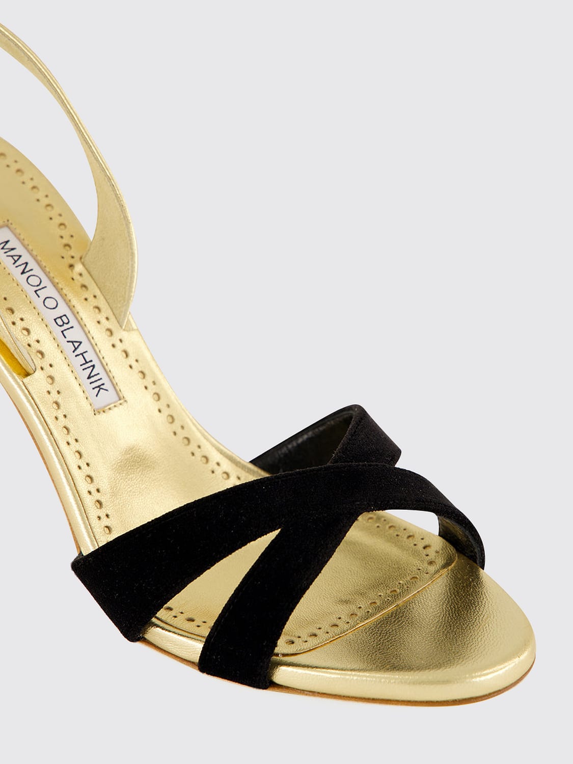 MANOLO BLAHNIK ヒールサンダル: MANOLO BLAHNIK Callydra ラミネートレザー ハイヒール スリングバックサンダル, ゴールド - Img 4