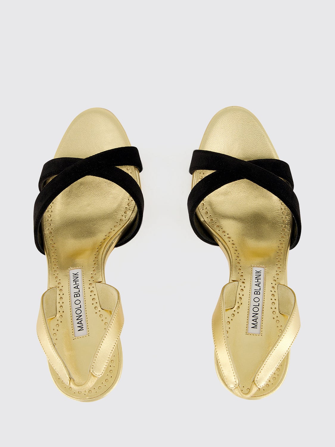 MANOLO BLAHNIK ヒールサンダル: MANOLO BLAHNIK Callydra ラミネートレザー ハイヒール スリングバックサンダル, ゴールド - Img 5