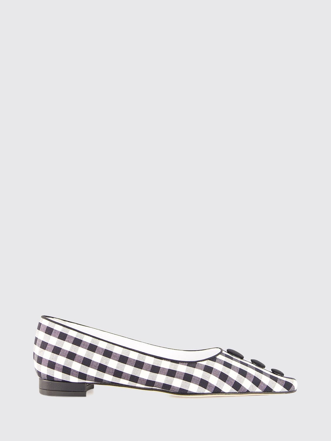MANOLO BLAHNIK バレリーナシューズ: MANOLO BLAHNIK Alexa ギンガムコットン ポインテッドトゥ バレリーナフラット, ブラック - Img 1