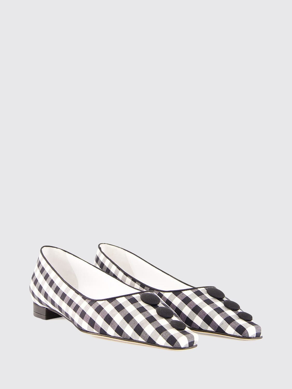 MANOLO BLAHNIK バレリーナシューズ: MANOLO BLAHNIK Alexa ギンガムコットン ポインテッドトゥ バレリーナフラット, ブラック - Img 2