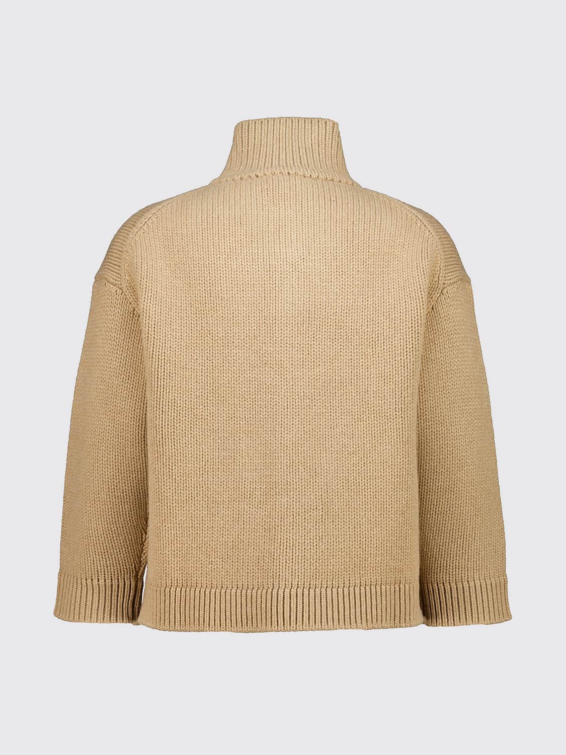 COMMAS SWEATER: 100% Wool Turtleneck Cardigan Commas with Dropped Shoulders and Patch Pockets, Brown - Img 3