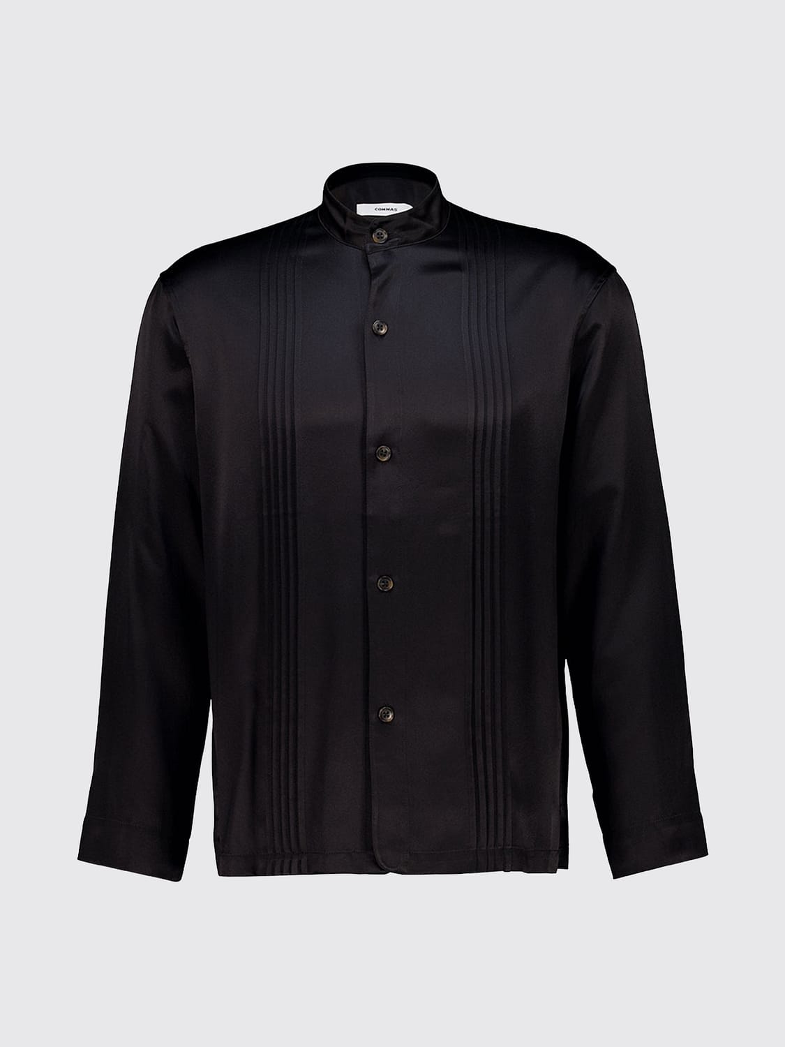 COMMAS CAMISA: Camisa Commas de seda slim fit con cuello mao y bordados, Negro - Img 2