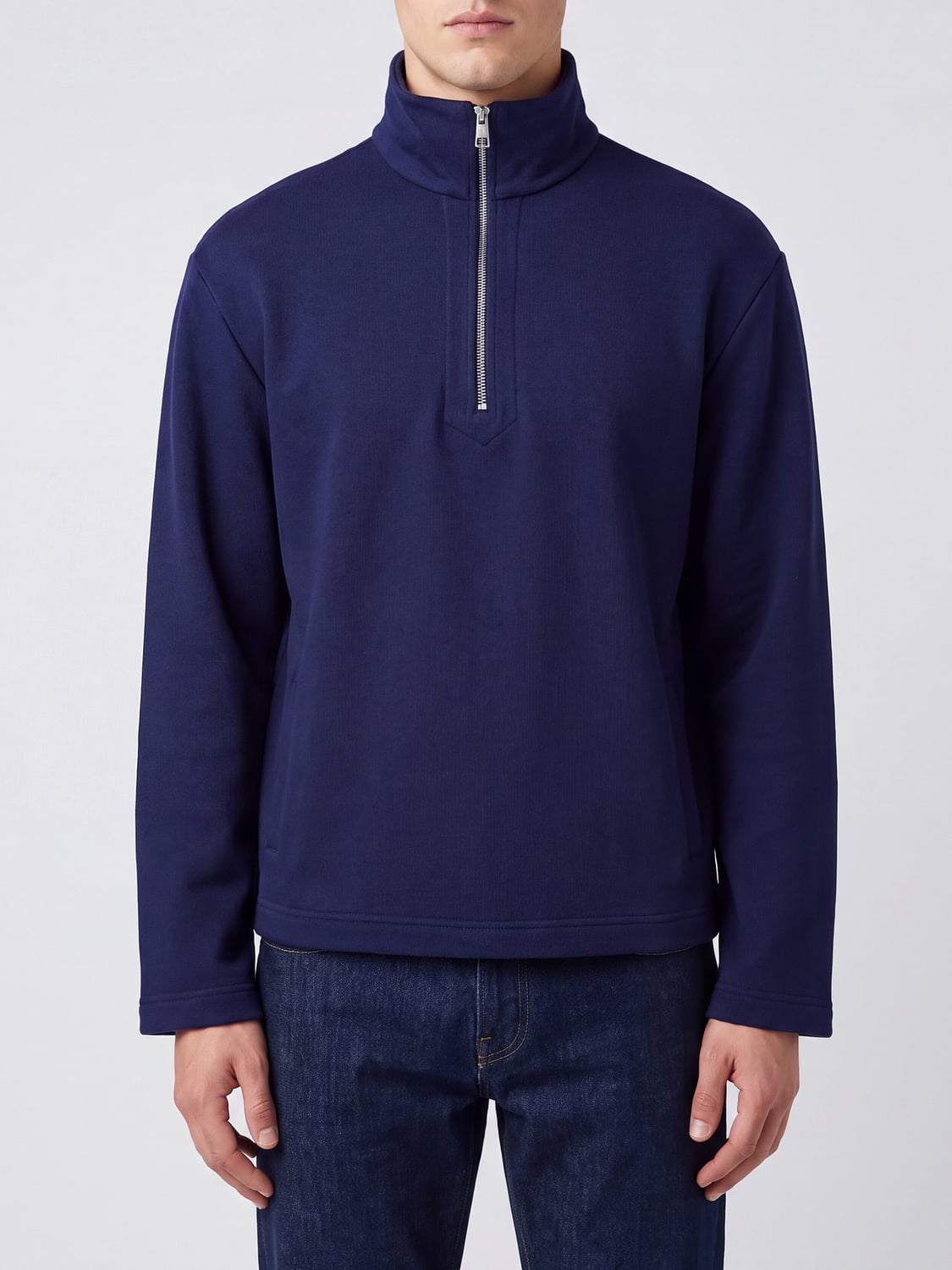 COMMAS SWEATER: Cotton Turtleneck Jumper Commas with Half-Zip and Dropped Shoulders, Blue - Img 1