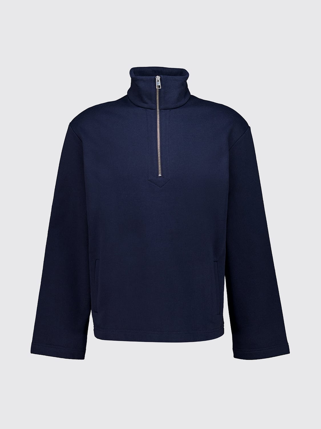 COMMAS SWEATER: Cotton Turtleneck Jumper Commas with Half-Zip and Dropped Shoulders, Blue - Img 2