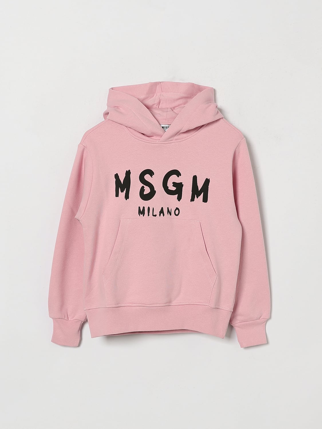 MSGM KIDS PULL: Sweat à capuche color-block MSGM Kids pour garçon en coton avec logo contrastant, Rose - Img 1