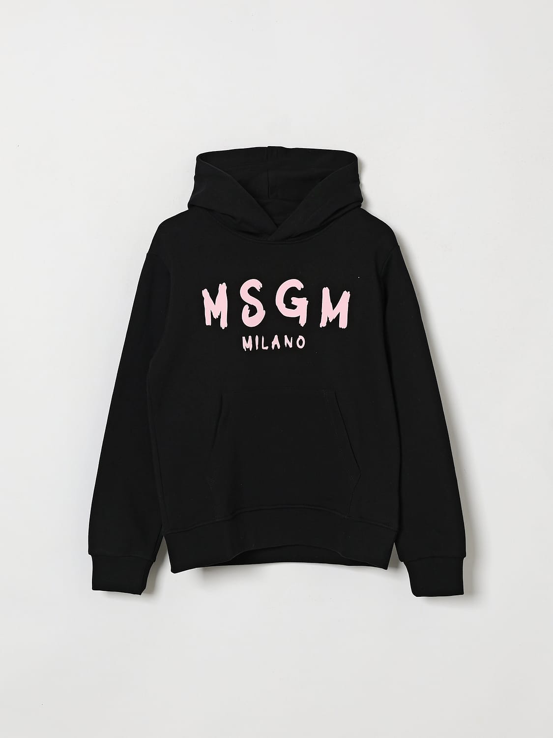 MSGM KIDS PULL: Sweat à capuche color-block MSGM Kids pour garçon en coton avec logo contrastant, Noir 1 - Img 1