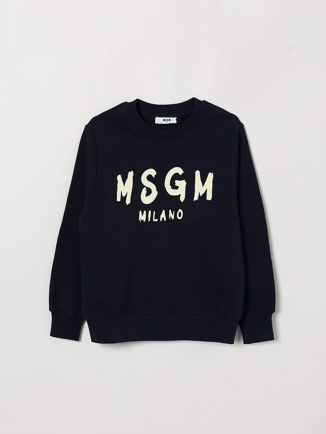 MSGM KIDS PULL: Sweat ras-du-cou color-block MSGM Kids pour garçon en coton avec logo contrastant, Bleu - Img 1