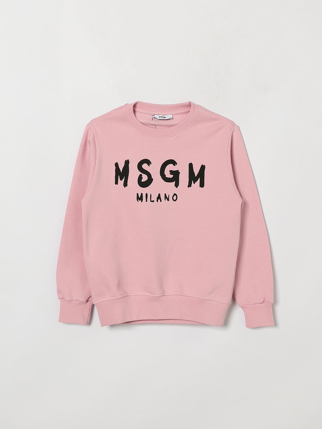 MSGM KIDS PULL: Sweat ras-du-cou color-block MSGM Kids pour garçon en coton avec logo contrastant, Rose - Img 1