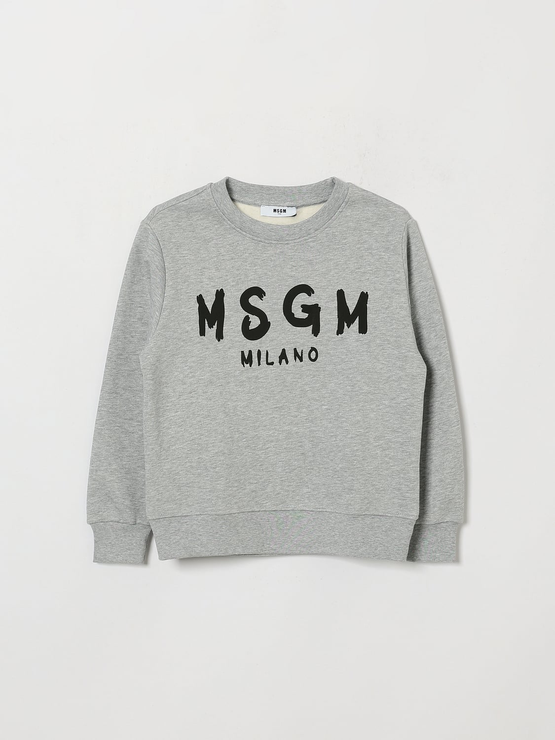 MSGM KIDS PULL: Sweat ras-du-cou color-block MSGM Kids pour garçon en coton avec logo contrastant, Gris - Img 1