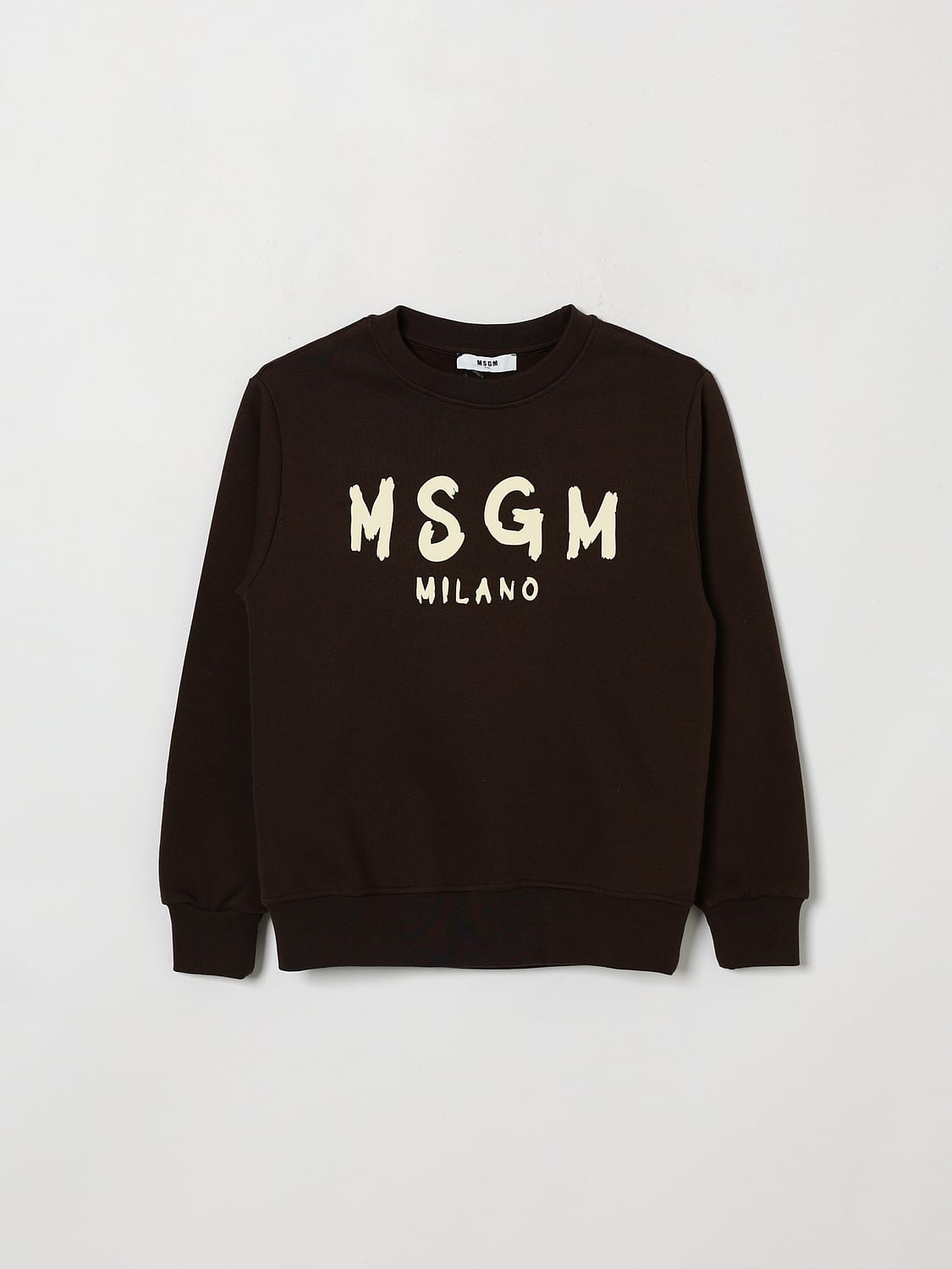 MSGM KIDS PULL: Sweat ras-du-cou color-block MSGM Kids pour garçon en coton avec logo contrastant, Marron - Img 1