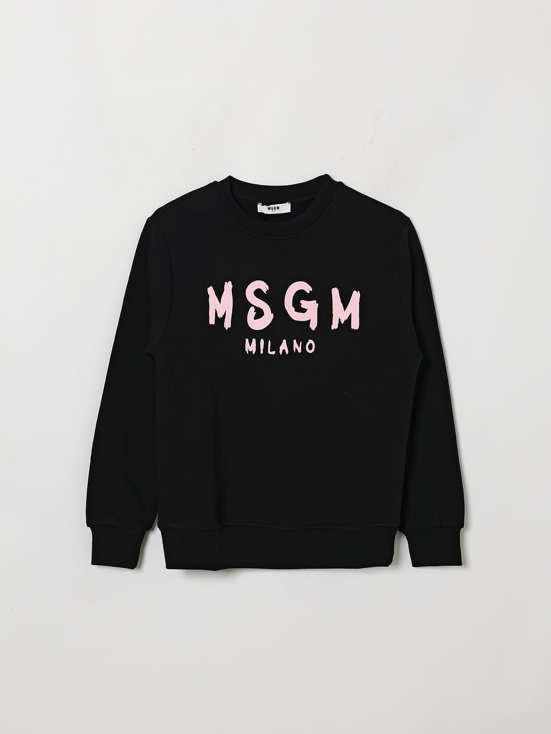 MSGM KIDS PULL: Sweat ras-du-cou color-block MSGM Kids pour garçon en coton avec logo contrastant, Noir 1 - Img 1